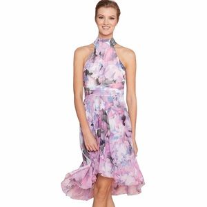 Floral High-Low Halter Dress, Lavender